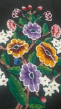 Старинная ковровая обьемная вышивка, картина цветы на черном, большая, фото №2