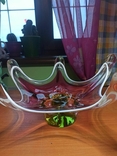 Большая фруктовница,ваза,конфетница,Чехословакия,цветное стекло хрусталь, фото №10