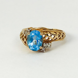 Винтажное золотое кольцо с натуральным топазом и бриллиантами, фото №5