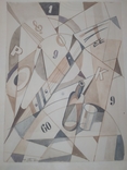Картина Авангард Цифры Н.Габо 1956, 34х25,5см, фото №2