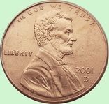 81.USA 1 cent, 2001. Lincoln Cent. Mondvor Mark: "D" - Denver, photo number 2