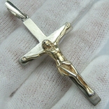 Серебряный Крест Большой Распятие Иисус Христос 925 проба Серебро Позолота 573, фото №2