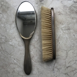 Срібне дзеркальце і щітка с гільошированою емаллю, фото №4