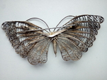 Велика антикварна срібна брошка метелик, філігрань, фото №3