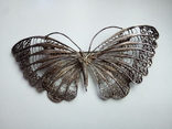 Велика антикварна срібна брошка метелик, філігрань, фото №4