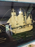 Парусник, корабель з якорем, картина з соломки під склом, фото №3