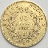 10 франков. 1856. Наполеон III. Франция (золото 900, вес 3,19 г), фото №3