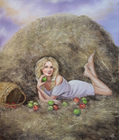 Картина, Дівчина з яблуком, 50х60 см. Живопис на полотні, фото №4