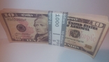 Пачка, корешок сувенирных купюр похожих на 10 долларов США, фото №5