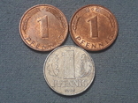 Германия 1 пфенниг 1975 года F, D, A, фото №2