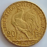 20 франков. 1905. Франция. Петух (золото 900, вес 6,45 г), фото №6