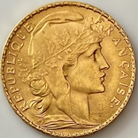 20 франков. 1907. Петух. Франция (золото 900, вес 6,46 г), фото №3