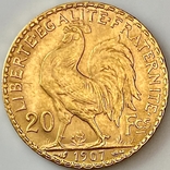 20 франков. 1907. Петух. Франция (золото 900, вес 6,46 г), фото №4
