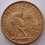 20 франков. 1907. Петух. Франция (золото 900, вес 6,46 г), фото №7