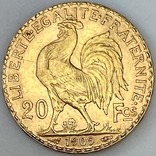 20 франков. 1909. Петух. Франция (золото 900, вес 6,45 г), фото №13