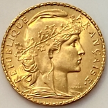 20 франков. 1910. Петух. Франция (золото 900, вес 6,47 г), фото №3