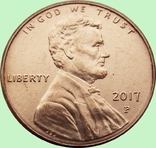 66.USA 1 cent, 2017 Lincoln Cent.Mondvor mark: "P" - Philadelphia, photo number 2