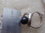 Новый набор серьги-кольцо. Серебро 925, золото, черный жемчуг. Размер 19, фото №13