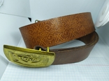 Leather embossed belt with brass buckle. Anchor, photo number 7