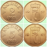 124.Норвегия две монеты 2 и 5 эре, 1957 год, фото №2