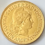 5 песо. 1887. Аргентина (золото 900, вес 8,06 г), photo number 2