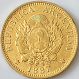 5 песо. 1887. Аргентина (золото 900, вес 8,06 г), photo number 3