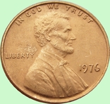 12.USA 1 cent, 1976. Lincoln Cent Without Mondvor Mark, photo number 2