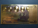 Золотая сувенирная банкнота 20 Euro, фото №3