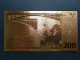 Золотая сувенирная банкнота 200 Euro, фото №3