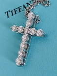 TiffanyCo платиновый крестик с цепочкой и бриллиантами, фото №2