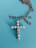 TiffanyCo платиновый крестик с цепочкой и бриллиантами, фото №4