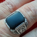 Кольцо серебряное с черным камнем( 21 размер)( 5.77 грама) ( 925 проба тризуб), фото №3