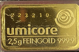 Золотой слиток 2,5г 999.9 (Umicore), фото №3