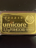 Золотой слиток 2,5г 999.9 (Umicore), фото №4