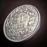 Швейцария 2 франка 1953 aUnc серебро 10 грамм 835 серебро, фото №6