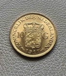 Нидерланды 10 гульденов 1917 года 6,72 грамма золота 900`, фото №3