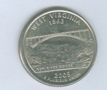 США. Квотер. Западная Вирджиния. 2005г. D., фото №2