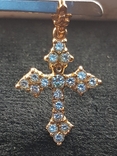 Крест православный нательный 583 пробы с натуральным бриллиантом, фото №2