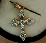 Крест православный нательный 583 пробы с натуральным бриллиантом, фото №3