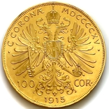 100 крон. 1915. Франц Иосиф I. Австрия (золото 900, вес 33,84 г), фото №3