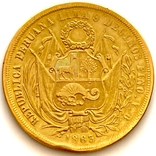 20 соль. 1863. Перу (золото 900, вес 32,15 г), фото №3