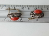 Серьги серебро 925 с красным камнем, фото №12