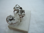 Серебренный гарнитур кольцо и серьги с крупным камнем, фото №4