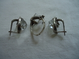 Серебренный гарнитур кольцо и серьги с крупным камнем, фото №7