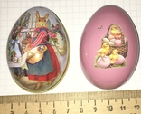 Шкатулка жестяная, пасхальное яйцо, заюшка, цыплята / кролик, фото №2