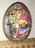 Шкатулка жестяная, пасхальное яйцо, заюшка-хозяюшка, цветы, фото №7