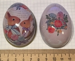 Шкатулка жестяная, пасхальное яйцо, зайцы, пара, цветы / кролики, фото №4
