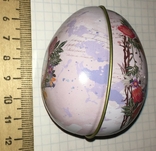 Шкатулка жестяная, пасхальное яйцо, зайцы, пара, цветы / кролики, фото №7