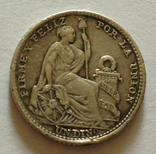1 динейро, 1907 г, Перу, серебро, фото №2