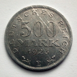 Веймар 500 марок 1923 г. - Е (Мульденхюттен), фото №2